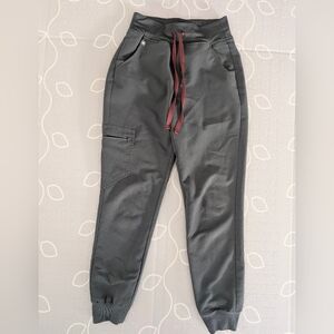 Figs Women's Black Track Pants with Burgundy Drawstring